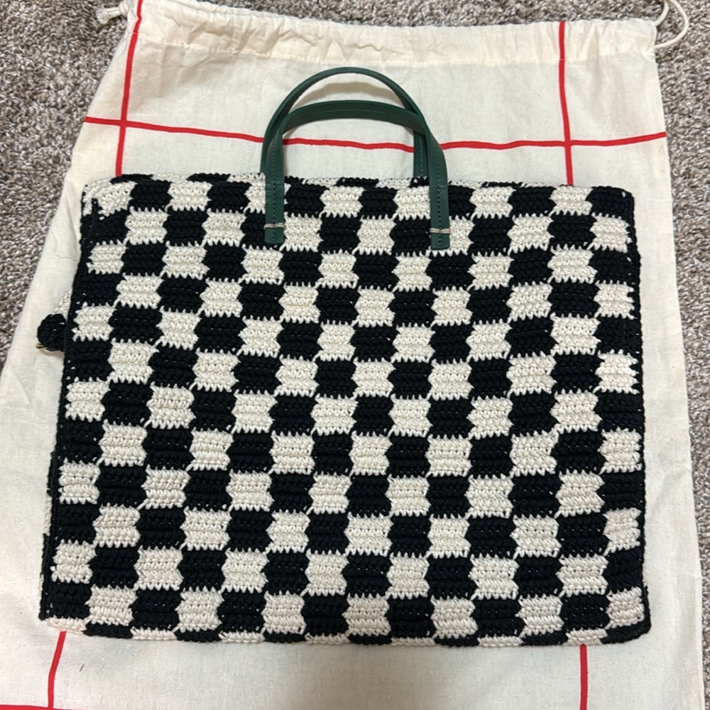 Clare V Summer Simple Tote Black/Cream Crochet Checker